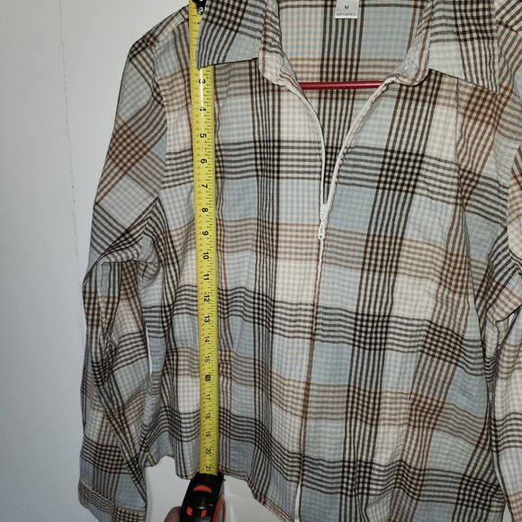 Christopher & Banks Plaid Stretch Zip Front Shirt Top Women’s Size M Long Sleeve - Picture 6 of 6